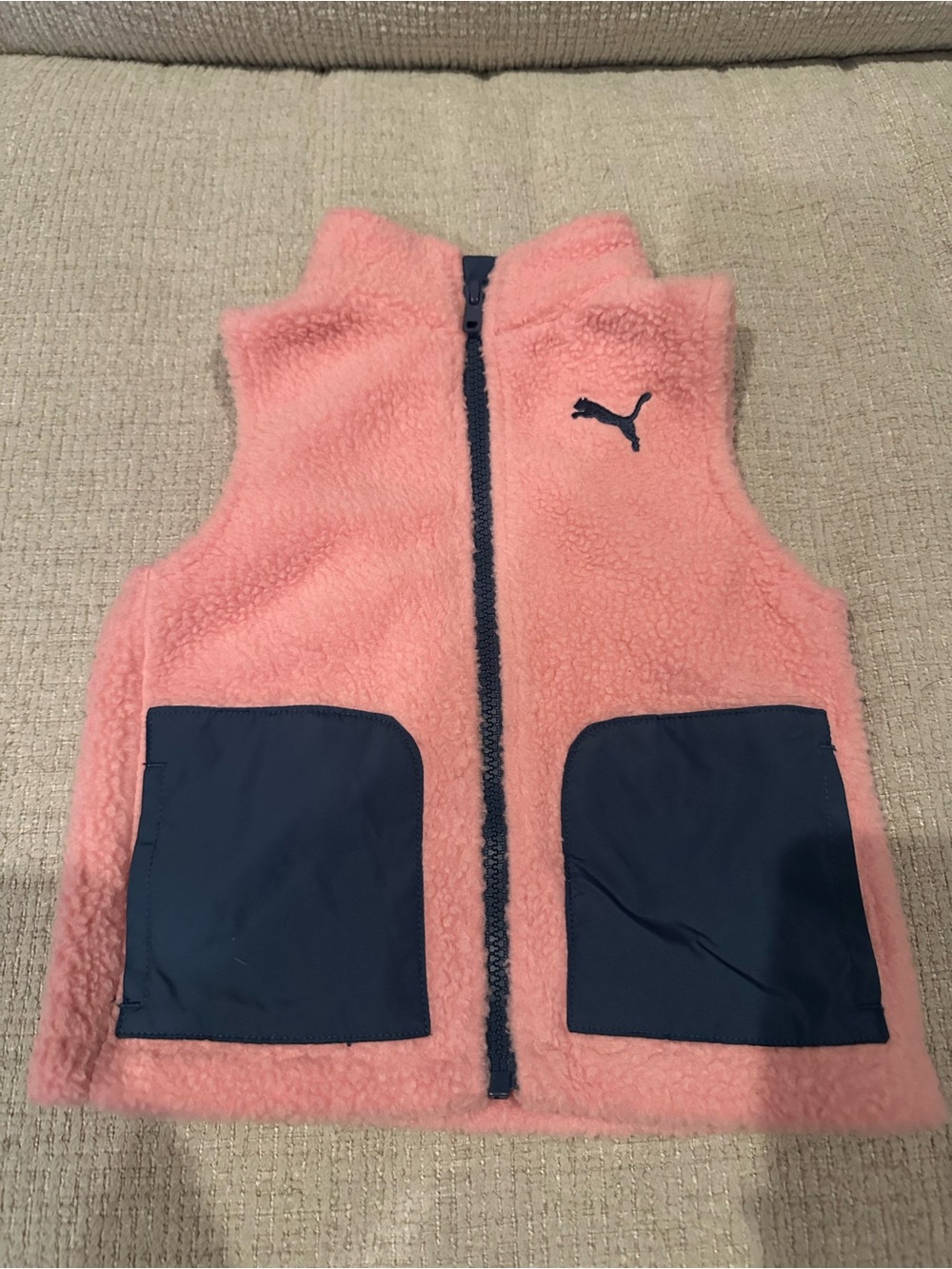 PUMA Kids Pink Fleece Vest with Navy Pockets Size 2T